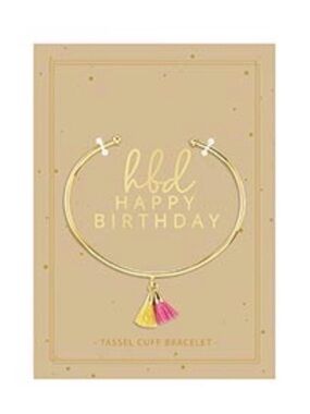 Santa Barbara Design Studio HBD Tassel Cuff Gold Bracelet -NEW